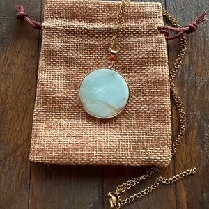 Genuine Amazonite Round Pendant Amazonite Necklace Minimalist Crystal Necklace